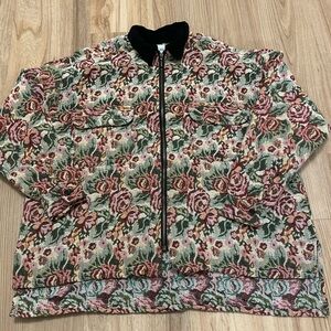 Vintage Tangibles Floral Tapestry Full Zip Jacket with Corduroy Collar